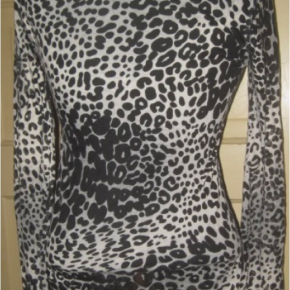 Express Sheer Scoop Neck Top. Animal print. Size Large. - Picture 7 of 12